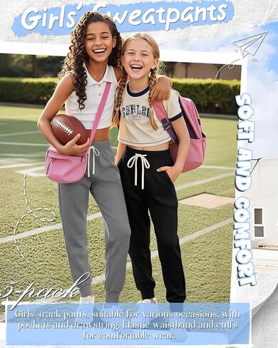 5 Pack Girls Jogger Sweatpants Lounge Drawstring Kids Sweat Pants Casual Lightweight Athletic Pants with Pockets in Saudi Arabia