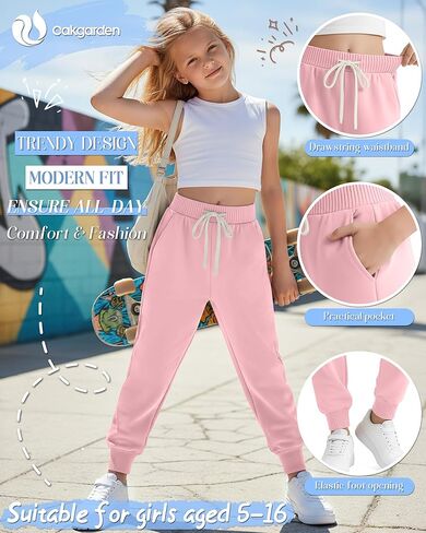 5 Pack Girls Jogger Sweatpants Lounge Drawstring Kids Sweat Pants Casual Lightweight Athletic Pants with Pockets in Saudi Arabia