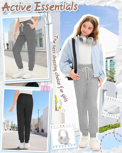5 Pack Girls Jogger Sweatpants Lounge Drawstring Kids Sweat Pants Casual Lightweight Athletic Pants with Pockets in Saudi Arabia