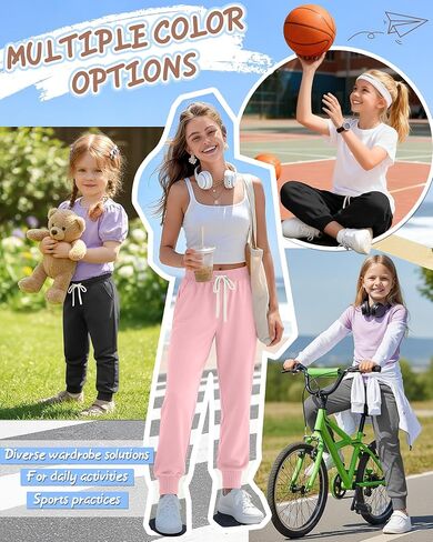 5 Pack Girls Jogger Sweatpants Lounge Drawstring Kids Sweat Pants Casual Lightweight Athletic Pants with Pockets in Saudi Arabia