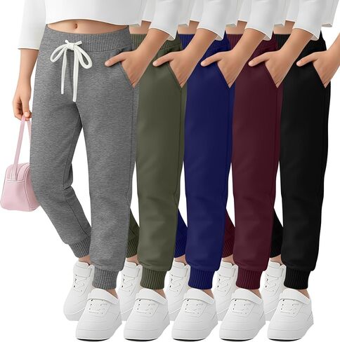 5 Pack Girls Jogger Sweatpants Lounge Drawstring Kids Sweat Pants Casual Lightweight Athletic Pants with Pockets in Saudi Arabia