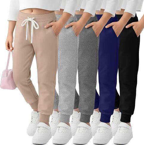 5 Pack Girls Jogger Sweatpants Lounge Drawstring Kids Sweat Pants Casual Lightweight Athletic Pants with Pockets in Saudi Arabia