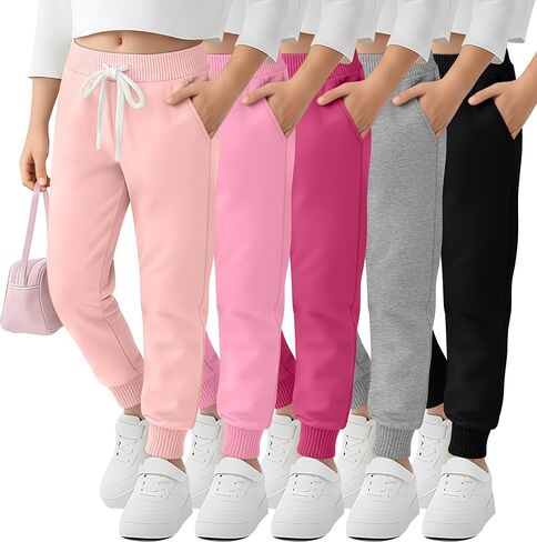 5 Pack Girls Jogger Sweatpants Lounge Drawstring Kids Sweat Pants Casual Lightweight Athletic Pants with Pockets in Saudi Arabia
