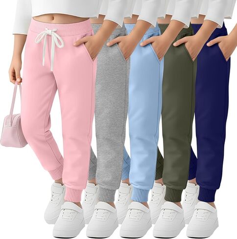 5 Pack Girls Jogger Sweatpants Lounge Drawstring Kids Sweat Pants Casual Lightweight Athletic Pants with Pockets in Saudi Arabia