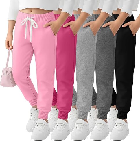 5 Pack Girls Jogger Sweatpants Lounge Drawstring Kids Sweat Pants Casual Lightweight Athletic Pants with Pockets in Saudi Arabia