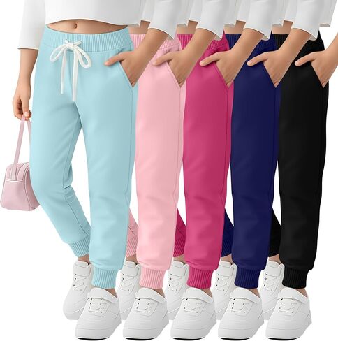 5 Pack Girls Jogger Sweatpants Lounge Drawstring Kids Sweat Pants Casual Lightweight Athletic Pants with Pockets in Saudi Arabia