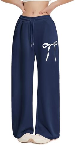 EXARUS بنات Bowknot Sweatpants فضفاض واسعة الساق عرق السراويل في سن المراهقة مع جيوب منتصف الارتفاع عارضة للأطفال 8-14Y in Kuwait