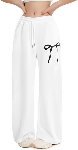 EXARUS بنات Bowknot Sweatpants فضفاض واسعة الساق عرق السراويل في سن المراهقة مع جيوب منتصف الارتفاع عارضة للأطفال 8-14Y in Kuwait