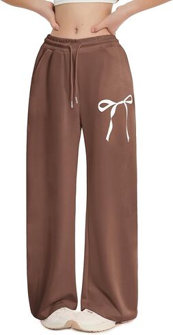 EXARUS بنات Bowknot Sweatpants فضفاض واسعة الساق عرق السراويل في سن المراهقة مع جيوب منتصف الارتفاع عارضة للأطفال 8-14Y in Kuwait