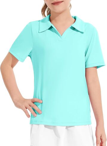 Girls Polo Shirts Golf Tennis School Uniform Short Sleeve T Shirts V-Neck Collared Workout Tops for 5-14 Years in Kuwait