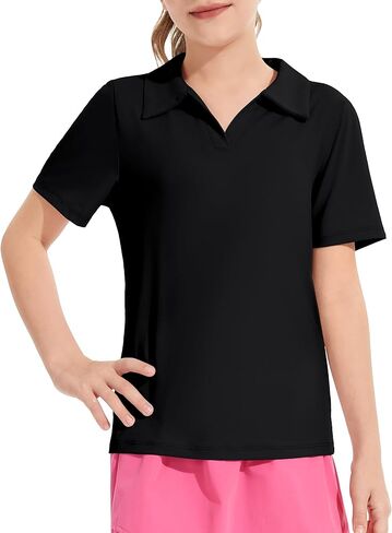 Girls Polo Shirts Golf Tennis School Uniform Short Sleeve T Shirts V-Neck Collared Workout Tops for 5-14 Years in Saudi Arabia