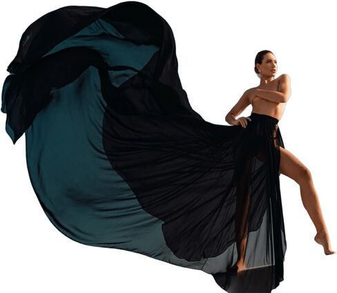 Black Long Tail Flying Skirt for Women's Wedding, Maternity Photoshoot Santorini Long Tail Flying Skirt for Photoshoot in Saudi Arabia