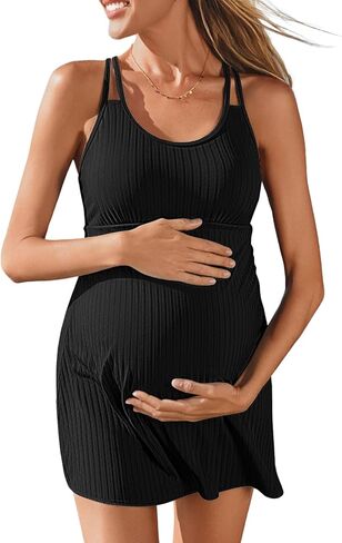 Summer Mae Ribbed Maternity One Piece Swimsuit Dress Wrap Bathing Suit with Built-in Pocket Short Swimwear Tie Knot Skirt in Saudi Arabia