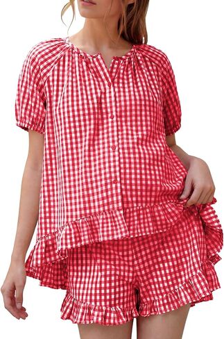BLENCOT Maternity Clothes Button Down Checkered Cotton Sleepwear Pregnancy Pajamas Sets 2 Piece Lounge Set in Saudi Arabia