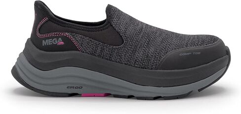 حذاء أمان MEGAComfort Ergo Delta مركب من الأمام سهل الارتداء للنساء - مقاوم للانزلاق، تبديد للكهرباء الساكنة، مدخل سهل الارتداء، أسود/فوشيا in Kuwait