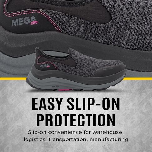 حذاء أمان MEGAComfort Ergo Delta مركب من الأمام سهل الارتداء للنساء - مقاوم للانزلاق، تبديد للكهرباء الساكنة، مدخل سهل الارتداء، أسود/فوشيا in Kuwait