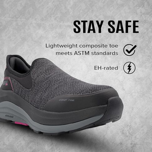 حذاء أمان MEGAComfort Ergo Delta مركب من الأمام سهل الارتداء للنساء - مقاوم للانزلاق، تبديد للكهرباء الساكنة، مدخل سهل الارتداء، أسود/فوشيا in Kuwait