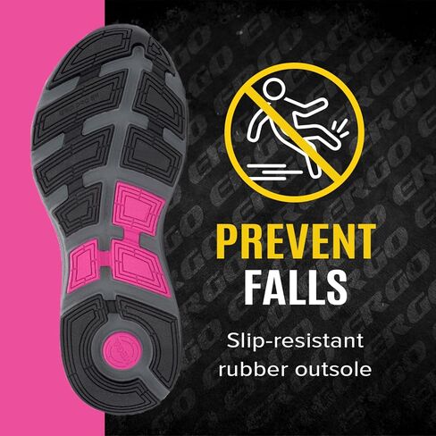 حذاء أمان MEGAComfort Ergo Delta مركب من الأمام سهل الارتداء للنساء - مقاوم للانزلاق، تبديد للكهرباء الساكنة، مدخل سهل الارتداء، أسود/فوشيا in Kuwait