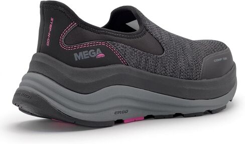 حذاء أمان MEGAComfort Ergo Delta مركب من الأمام سهل الارتداء للنساء - مقاوم للانزلاق، تبديد للكهرباء الساكنة، مدخل سهل الارتداء، أسود/فوشيا in Kuwait