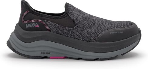 حذاء أمان MEGAComfort Ergo Delta مركب من الأمام سهل الارتداء للنساء - مقاوم للانزلاق، تبديد للكهرباء الساكنة، مدخل سهل الارتداء، أسود/فوشيا in Kuwait