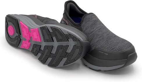 حذاء أمان MEGAComfort Ergo Delta مركب من الأمام سهل الارتداء للنساء - مقاوم للانزلاق، تبديد للكهرباء الساكنة، مدخل سهل الارتداء، أسود/فوشيا in Kuwait