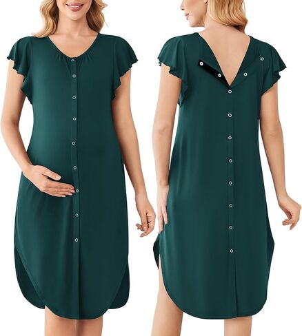 Ekouaer Labor and Delivery Gown 3 in 1 Nursing/Hospital/Breastfeeding/Maternity Flying Short Sleeve Nightgown with Button in Saudi Arabia