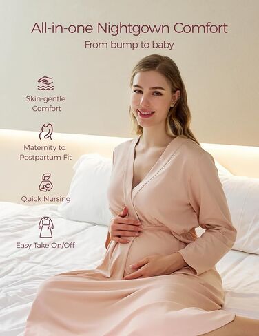 ثوب نوم نسائي للرضاعة الطبيعية من Momcozy للرضاعة الطبيعية والعمل والولادة، فستان ليلي طويل الأكمام بعد الولادة in Kuwait