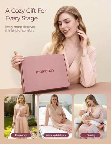 ثوب نوم نسائي للرضاعة الطبيعية من Momcozy للرضاعة الطبيعية والعمل والولادة، فستان ليلي طويل الأكمام بعد الولادة in Kuwait