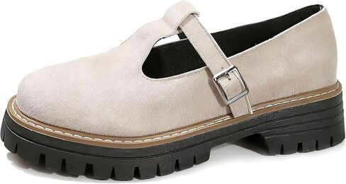Women's Lug Sole T-Strap Mary Jane Shoes Retro Leather Round Toe Platform Block Heel Anti-Slip Mary Jane Oxford Shoes with Adjust Buckle Strap for Casual School Uniforms in Saudi Arabia
