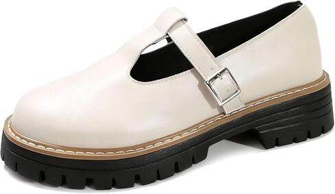 Women's Lug Sole T-Strap Mary Jane Shoes Retro Leather Round Toe Platform Block Heel Anti-Slip Mary Jane Oxford Shoes with Adjust Buckle Strap for Casual School Uniforms in Saudi Arabia
