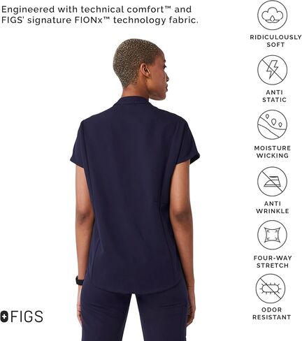 بلوزة FIGS Montex Scrub للنساء - قصة مريحة، رقبة وهمية، جيبان، مضادة للتجاعيد، قابلة للتمدد في 4 اتجاهات in Kuwait