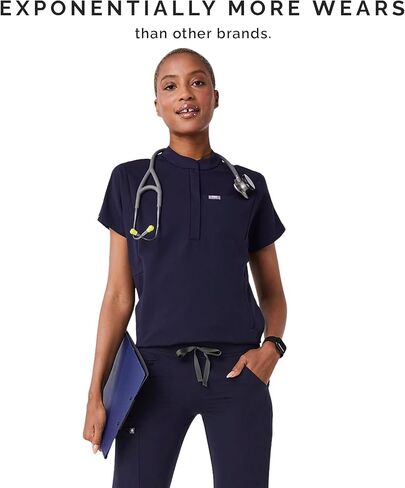 بلوزة FIGS Montex Scrub للنساء - قصة مريحة، رقبة وهمية، جيبان، مضادة للتجاعيد، قابلة للتمدد في 4 اتجاهات in Kuwait