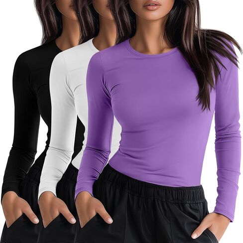 Neer 3 Pack Womens Underscrub Shirts Long Sleeve Crewneck Tops Fitted Layering Clothes Comfort Knit Tops for Nurse in Saudi Arabia