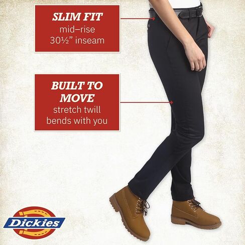 سراويل عمل نسائية من Dickies - مقاس متوسط ​​الارتفاع نحيف الساق قابل للتمدد من نسيج قطني طويل ملابس عمل وبنطلونات كاجوال للنساء in Kuwait