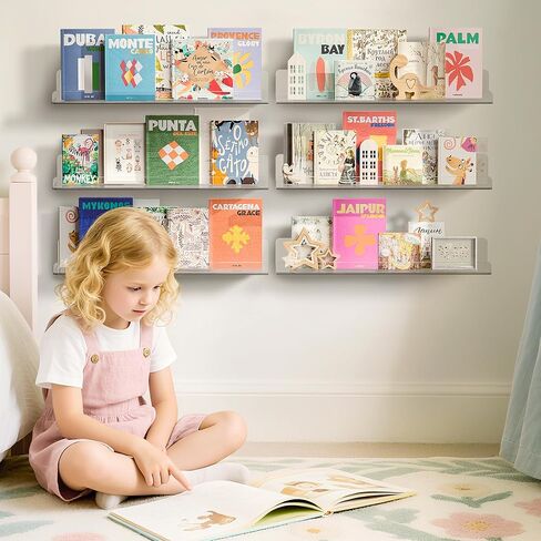 6 عبوات من أرفف الأكريليك من upsimples لتخزين الحائط، أرفف كتب عائمة مقاس 15 بوصة × 4 بوصة للأطفال، منظم رف العرض للحمام وغرفة النوم وغرفة المعيشة والمطبخ وديكور الغرفة، شفاف in Kuwait