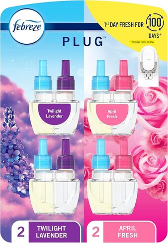 معطر هواء فيبريز، عبوة زيت معطرة مقاومة للرائحة للمنزل والحمام والمطبخ، يدوم طويلاً، ينعش وينشط ويهدئ ويستعيد الروائح، عبوات 0.87 أونصة، 4 قيراط (2 من كل واحدة) in Kuwait