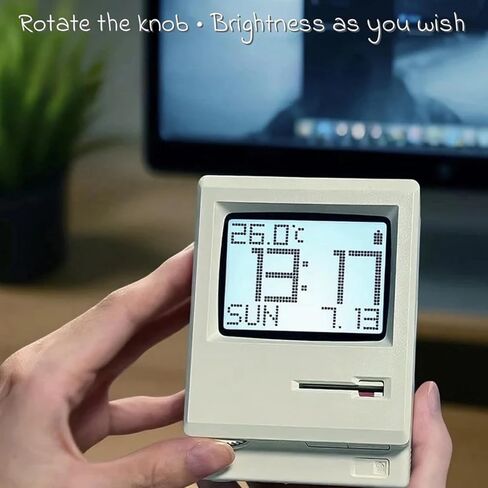 RayCue Maclock WB-8 Retro Pixel Alarm Clock - 1984 Computer-Inspired USB Desk Clock with Pixel Display, Multiple Alarms & Adjustable Brightness | Maclock Calendar, Temperature, Unique Retro Tech Gift in Saudi Arabia
