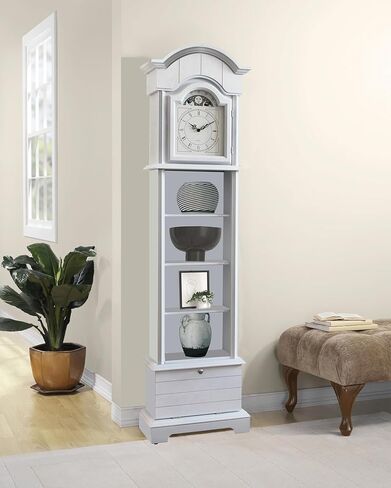 72'' Traditional Floor Standing Wood Grandfather Clock with White Finish in Kuwait