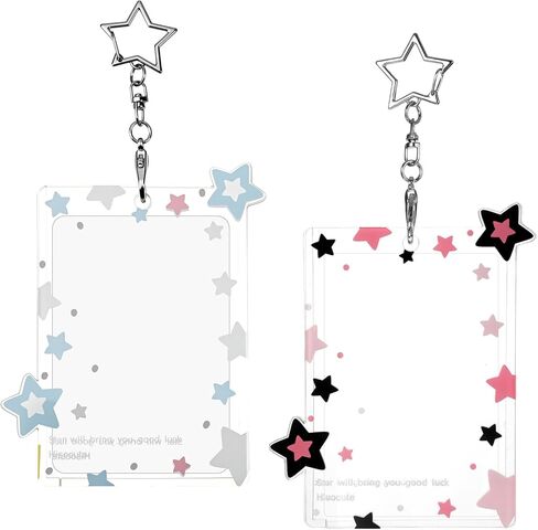 2Pcs Star Photocard Holder with Metal Chain Transparent Y2K Charm Holders Acrylic Cute Protective Photocards with Star Pendant for Idol Card Photo Album in Saudi Arabia