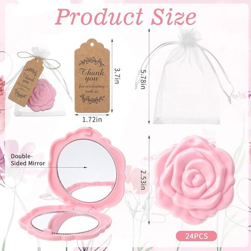 24 Set of Rose Compact Mirrors Quinceanera Wedding Party Favors Including Rose Shape Mirrors and Thank You Tags with White Organza Bags for Quinceanera, Wedding Party Guests Souvenir Gift in Saudi Arabia