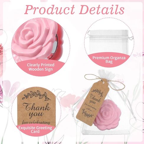 24 Set of Rose Compact Mirrors Quinceanera Wedding Party Favors Including Rose Shape Mirrors and Thank You Tags with White Organza Bags for Quinceanera, Wedding Party Guests Souvenir Gift in Saudi Arabia