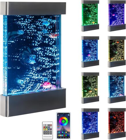 لوحة مياه جدارية فقاعية حسية LED - لوحة مثبتة على الحائط من الفولاذ المقاوم للصدأ مقاس 24 بوصة × 16 بوصة مع سمكة عائمة وأضواء متغيرة الألوان وجهاز تحكم عن بعد وتطبيق للغرف الحسية ومساحات العلاج in Kuwait