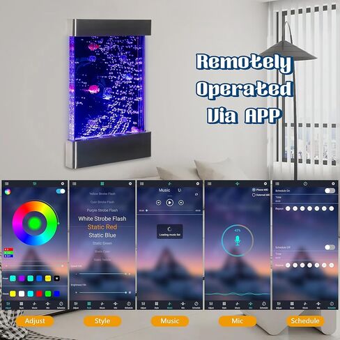 لوحة مياه جدارية فقاعية حسية LED - لوحة مثبتة على الحائط من الفولاذ المقاوم للصدأ مقاس 24 بوصة × 16 بوصة مع سمكة عائمة وأضواء متغيرة الألوان وجهاز تحكم عن بعد وتطبيق للغرف الحسية ومساحات العلاج in Kuwait