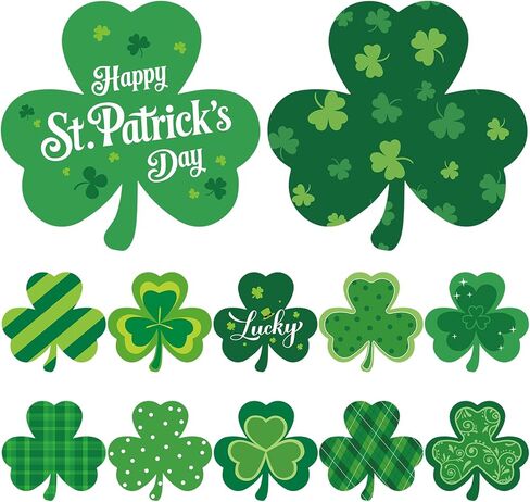 COCHIE Large 11" St. Patrick's Day Shamrock Cutouts Decorations Cardboard Cutout Set of 12, Lucky Saint Patrick Clover Cut Outs Wall Door Windows Decor, Green Irish Shamrocks Paper Cutouts (Shamrock) in Saudi Arabia