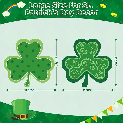 COCHIE Large 11" St. Patrick's Day Shamrock Cutouts Decorations Cardboard Cutout Set of 12, Lucky Saint Patrick Clover Cut Outs Wall Door Windows Decor, Green Irish Shamrocks Paper Cutouts (Shamrock) in Saudi Arabia