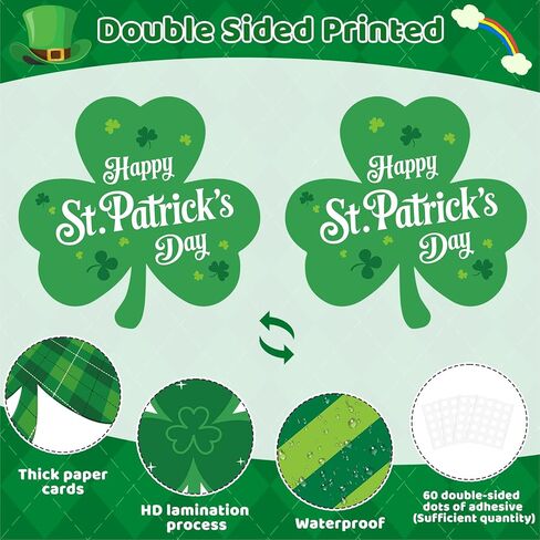 COCHIE Large 11" St. Patrick's Day Shamrock Cutouts Decorations Cardboard Cutout Set of 12, Lucky Saint Patrick Clover Cut Outs Wall Door Windows Decor, Green Irish Shamrocks Paper Cutouts (Shamrock) in Saudi Arabia