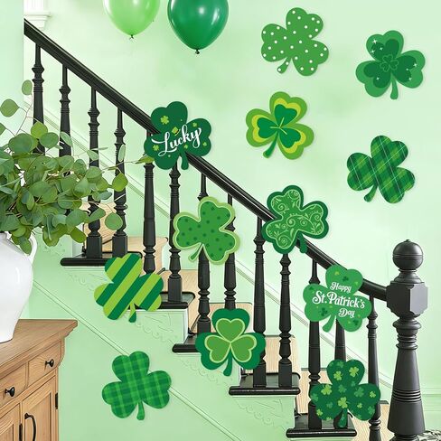COCHIE Large 11" St. Patrick's Day Shamrock Cutouts Decorations Cardboard Cutout Set of 12, Lucky Saint Patrick Clover Cut Outs Wall Door Windows Decor, Green Irish Shamrocks Paper Cutouts (Shamrock) in Saudi Arabia