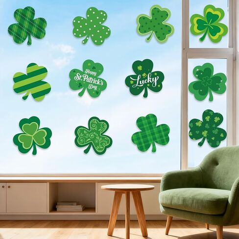 COCHIE Large 11" St. Patrick's Day Shamrock Cutouts Decorations Cardboard Cutout Set of 12, Lucky Saint Patrick Clover Cut Outs Wall Door Windows Decor, Green Irish Shamrocks Paper Cutouts (Shamrock) in Saudi Arabia