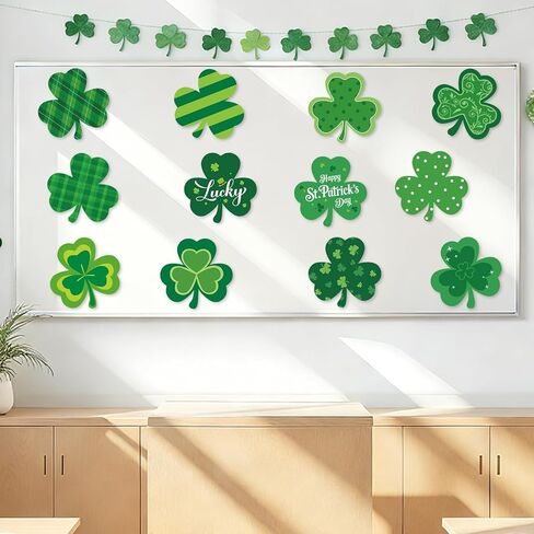 COCHIE Large 11" St. Patrick's Day Shamrock Cutouts Decorations Cardboard Cutout Set of 12, Lucky Saint Patrick Clover Cut Outs Wall Door Windows Decor, Green Irish Shamrocks Paper Cutouts (Shamrock) in Saudi Arabia