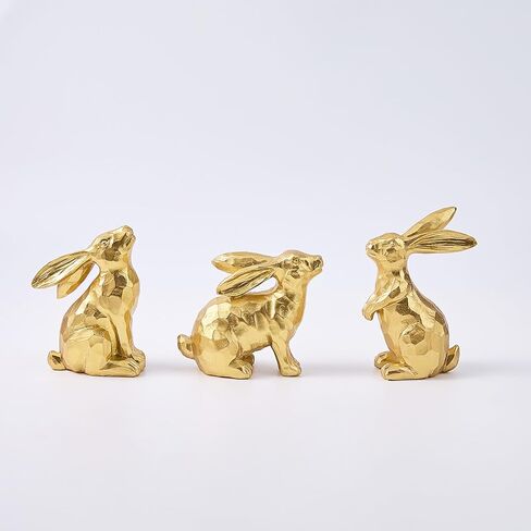 3 زخارف أرنب عيد الفصح الذهبية، تمثال أرنب من الراتنج، تماثيل أرنب صغيرة مزخرفة لقطعة الطاولة المركزية في الأماكن المغلقة لتزيين عيد الفصح في الربيع in Kuwait